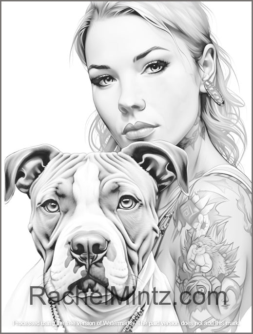 My Pitbull - 33 Gorgeous Pit Bull Moms & Dads, Grayscale Coloring Book, AI Art (Digital PDF Book)