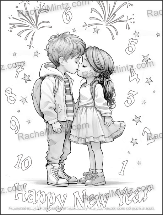 New Year's Love - Cute Whimsical Friends & Romantic Couples, New Year’s Eve Kisses (Digital PDF Book)