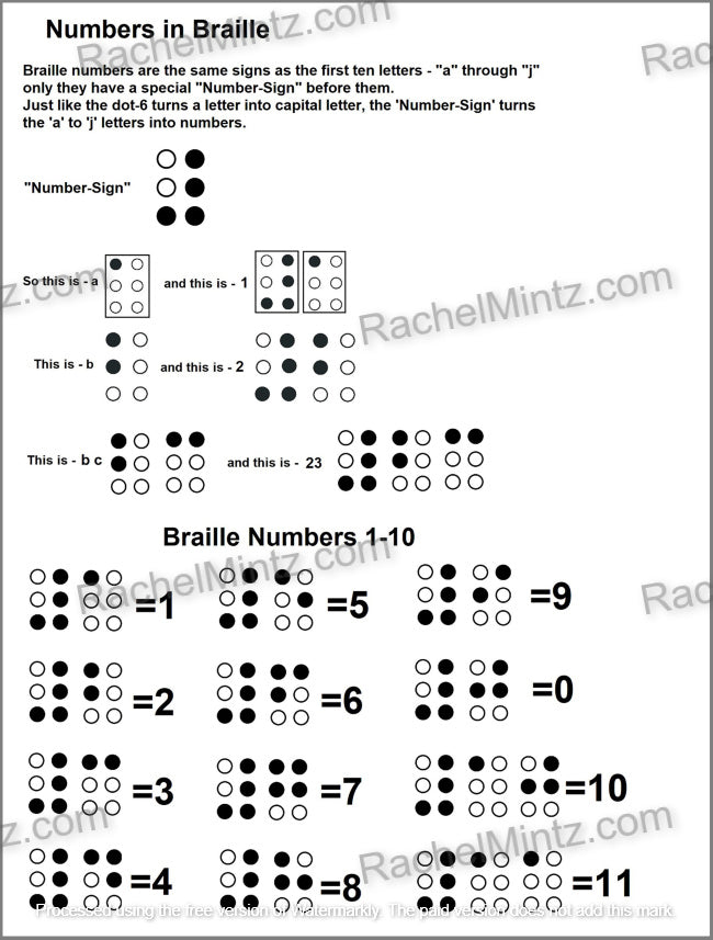 Braille Math Textbook Example Beginners Braille Tutorial for The Sighted (Digital PDF Pages) Grade 1 ...