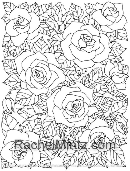 Roses - Detailed Flowers Bouquets Coloring (PDF Book)