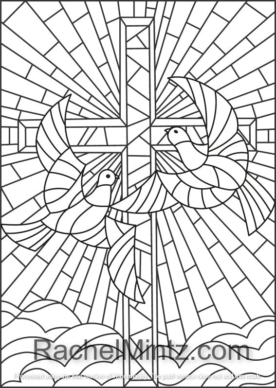 Religious & Abstract Stained Glass PDF Coloring Book - Angelic Christian Designs, Mosaic Cross Patterns, Jewish & Abstract Windows