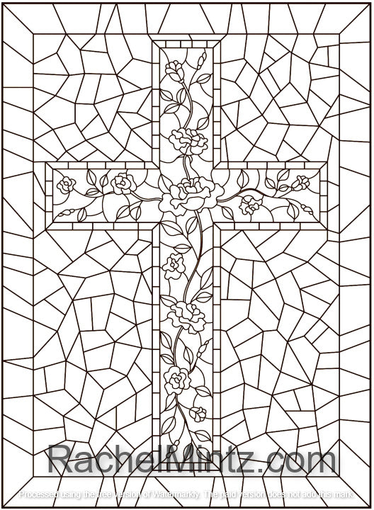 Religious & Abstract Stained Glass PDF Coloring Book - Angelic Christian Designs, Mosaic Cross Patterns, Jewish & Abstract Windows