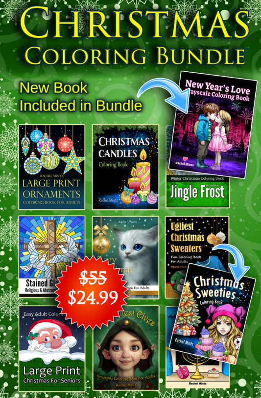 HUGE Christmas Bundle TEN Coloring Books (Digital PDF Books) SAVE $25 OFF!