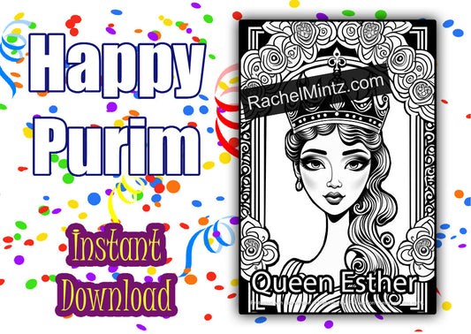 Easy Purim Coloring - Large Print For All Ages, Celebrate With Esther, Haman and Clowns. AI Art, (Printable Coloring Book) Rachel Mintz