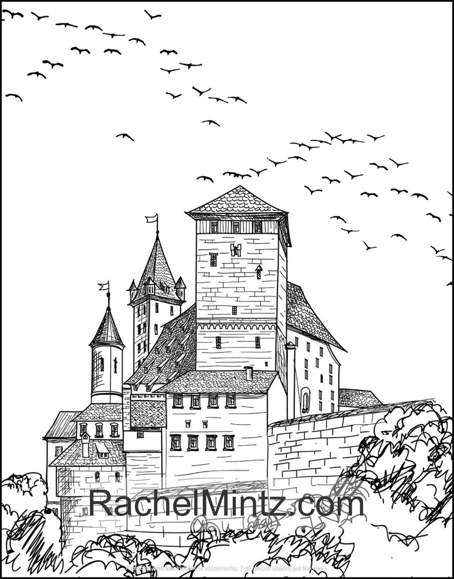 100 Architectures - Monuments, Famous European Locations, City & Streets (PDF Coloring Book)