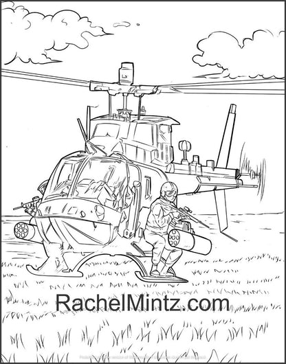 100 Military Pages - Army Soldiers, Air Force, Special Forces, Weapons (Digital PDF Coloring Book)