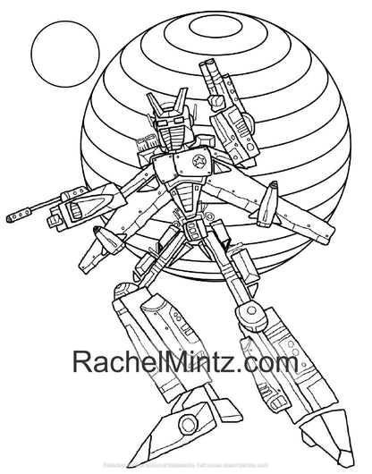 100 Ninja Robots Coloring Pages For Kids Ages 5-9 - Dinosaurs, Dragons, Space Fighters (PDF Book)