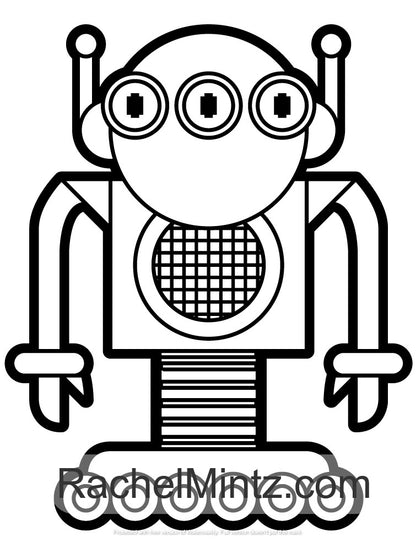 100 Robots! Coloring Book For Kids Ages 3-6 (Digital Printable Format)