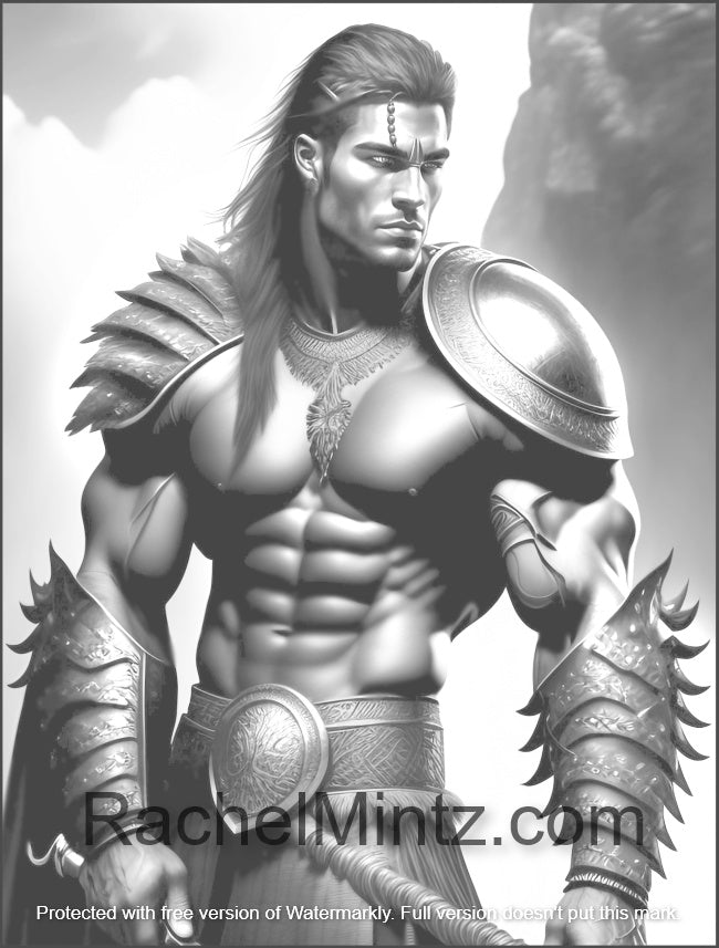 Massive Gladiators - Muscular Fantasy Warriors, Bodybuilding Spartans & Romans Grayscale AI Art (PDF Coloring Book)