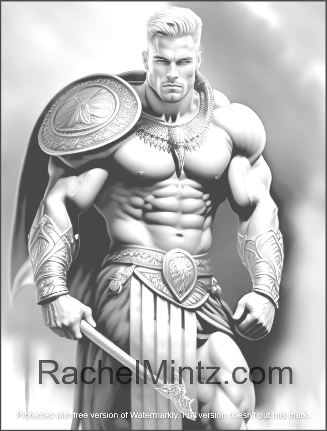 Massive Gladiators - Muscular Fantasy Warriors, Bodybuilder Spartans & Romans Grayscale AI Art (PDF Coloring Book)