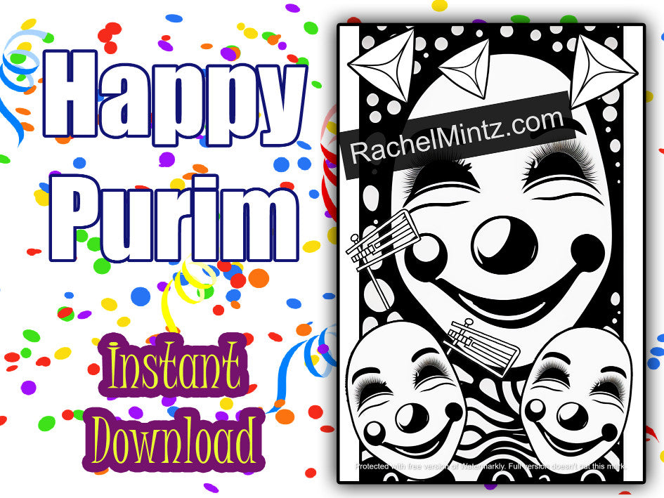 Easy Purim Coloring - Large Print For All Ages, Celebrate With Esther, Haman and Clowns. AI Art, (Printable Coloring Book) Rachel Mintz
