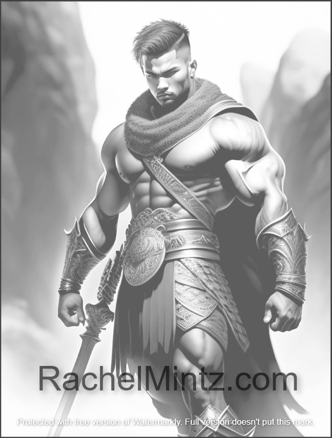 Massive Gladiators - Muscular Fantasy Warriors, Bodybuilder Spartans & Romans Grayscale AI Art (PDF Coloring Book)