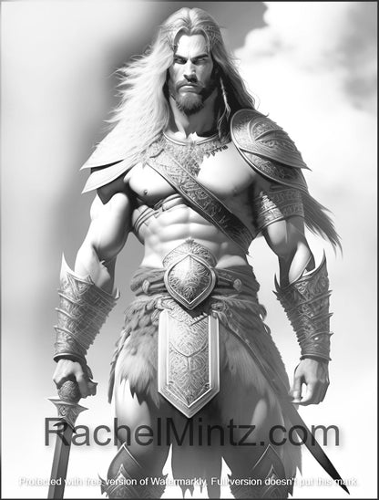 Massive Gladiators - Muscular Fantasy Warriors, Bodybuilder Spartans & Romans Grayscale AI Art (PDF Coloring Book)