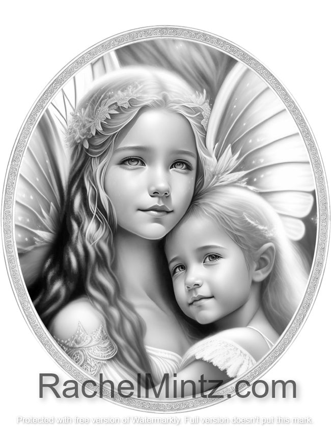 Angelic Mother Elf - Gorgeous Elves Couples Mom & Child, Elf Motherhood, Grayscale Art, AI (PDF Coloring Book)