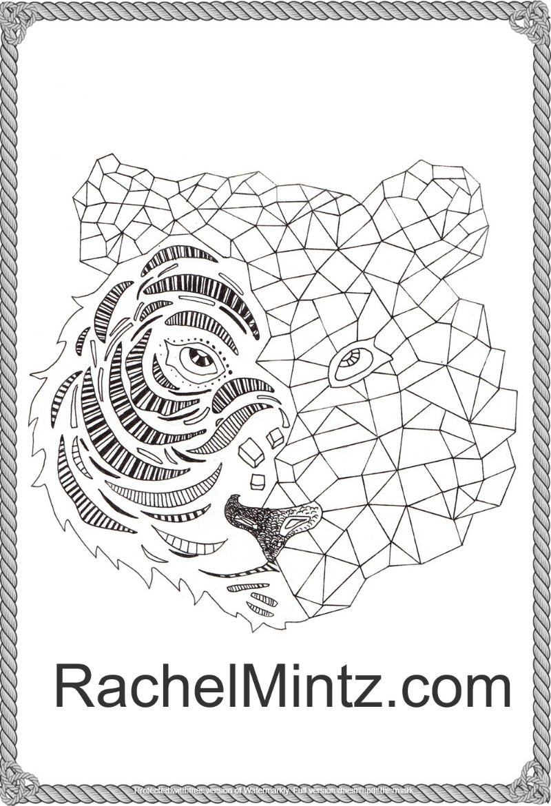 Mosaic Animals - Intricate Anti Stress Coloring Book, Detailed Relaxing Patterns (Digital Book)