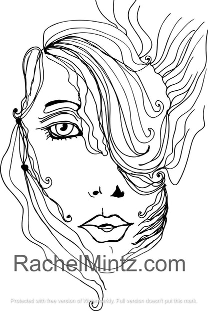 Art Faces - Female Artistic Sketched Portraits, Rachel Mintz PDF Coloring Book 