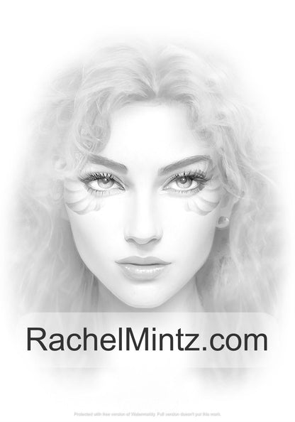 Angelic Beauties - Heavenly Beautiful Girls Grayscale Art (Digital Coloring Book)