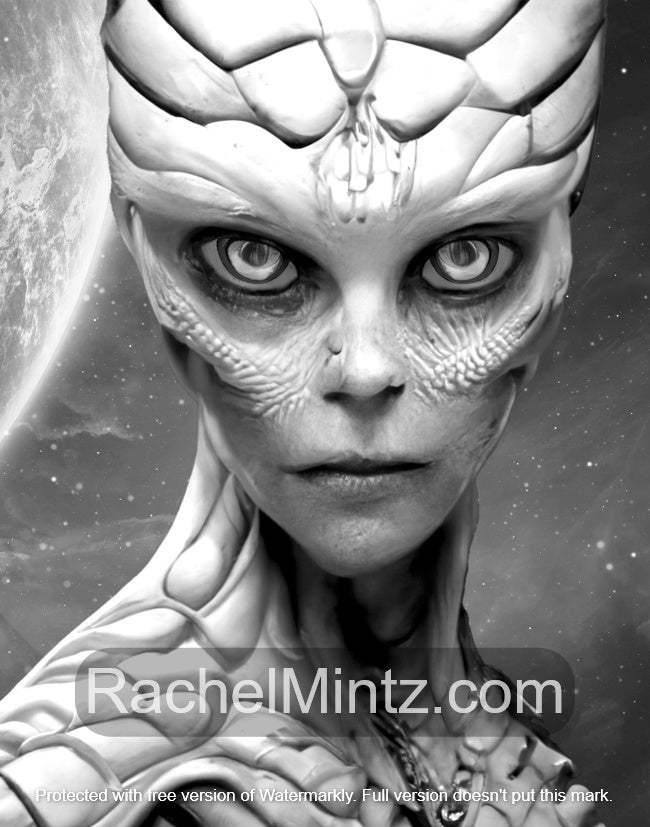 Beautiful Alien Women - Grayscale Coloring Book, 40 Sci Fi Portraits of Cyborg Girls (Digital PDF Book)