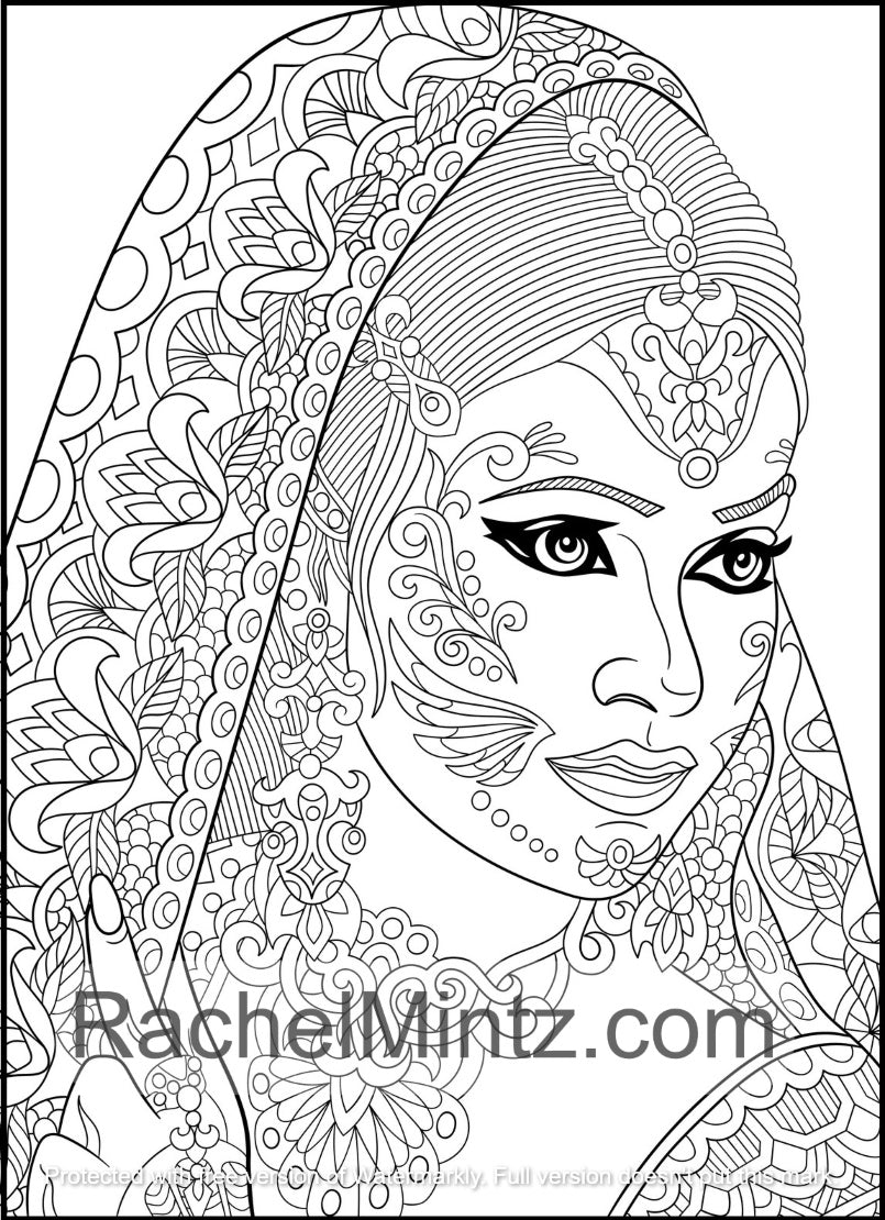 Beautiful Women of India, PDF Coloring Book With Portraits & Dancing Indian Girls