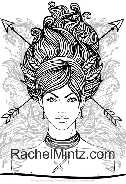 Beautiful Zodiac Women Coloring Book, 36 Gorgeous Astrology Portraits, Digital PDF Book Rachel Mintz