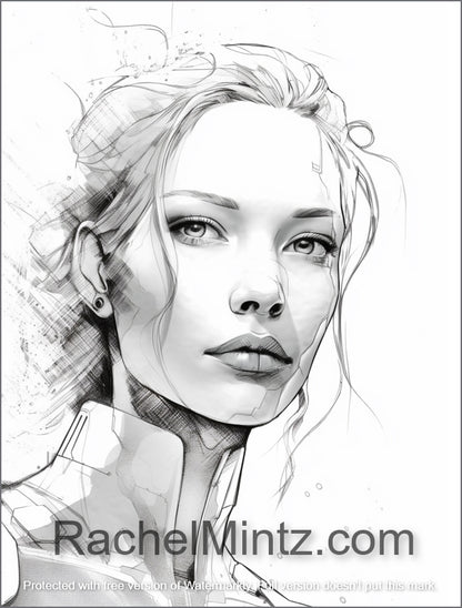 Beauty of the Future - Stunning Portraits of Gorgeous Cyborg Girls, Sci Fi AI Art (PDF Coloring Book)