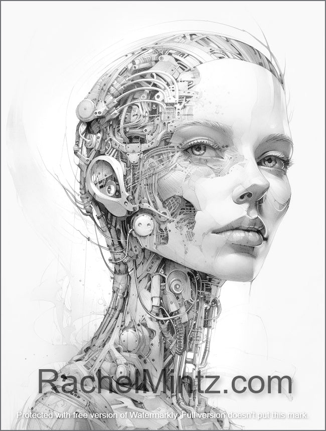 Beauty of the Future - Stunning Portraits of Gorgeous Cyborg Girls, Sci Fi AI Art (PDF Coloring Book)