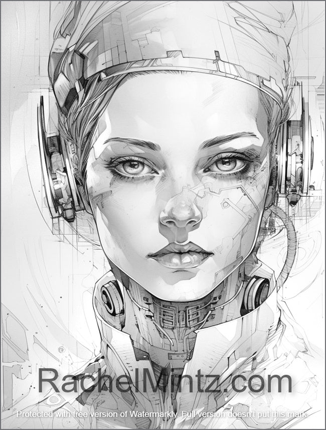 Beauty of the Future - Stunning Portraits of Gorgeous Cyborg Girls, Sci Fi AI Art (PDF Coloring Book)
