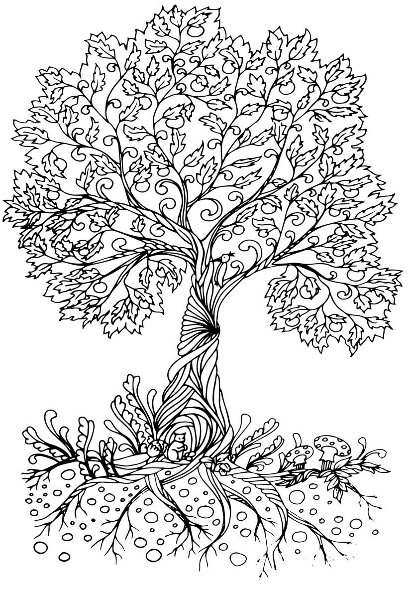 Blooming Trees - Beautiful Decorative Trees, Fruits in Ornamental Patterns, PDF Format Coloring Book
