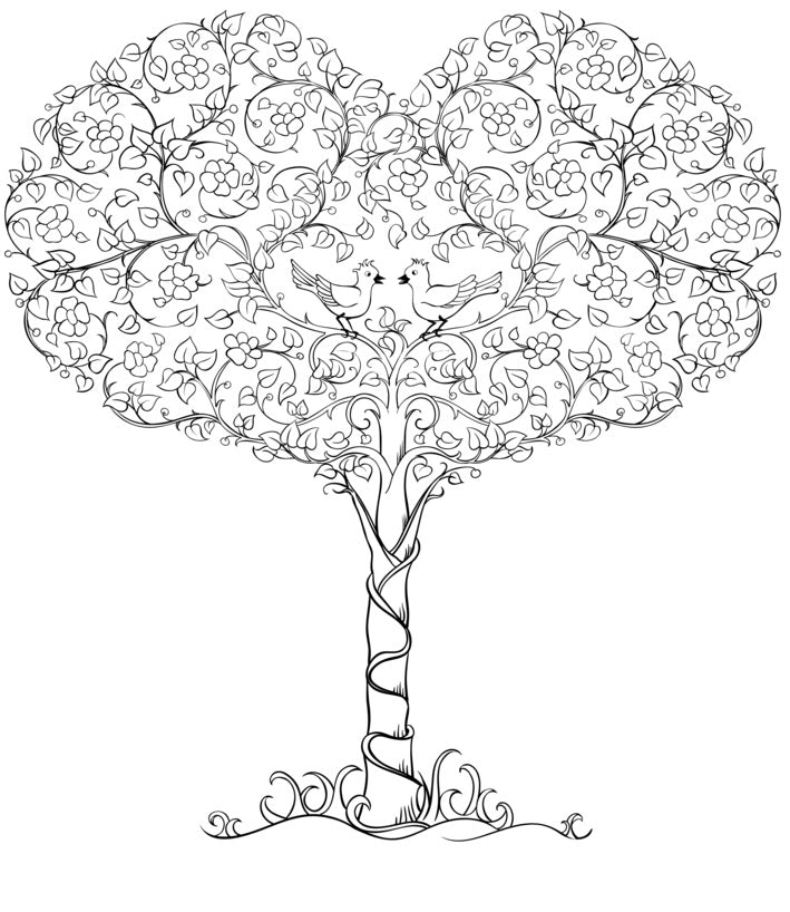 Blooming Trees - Beautiful Decorative Trees, Fruits in Ornamental Patterns, PDF Format Coloring Book