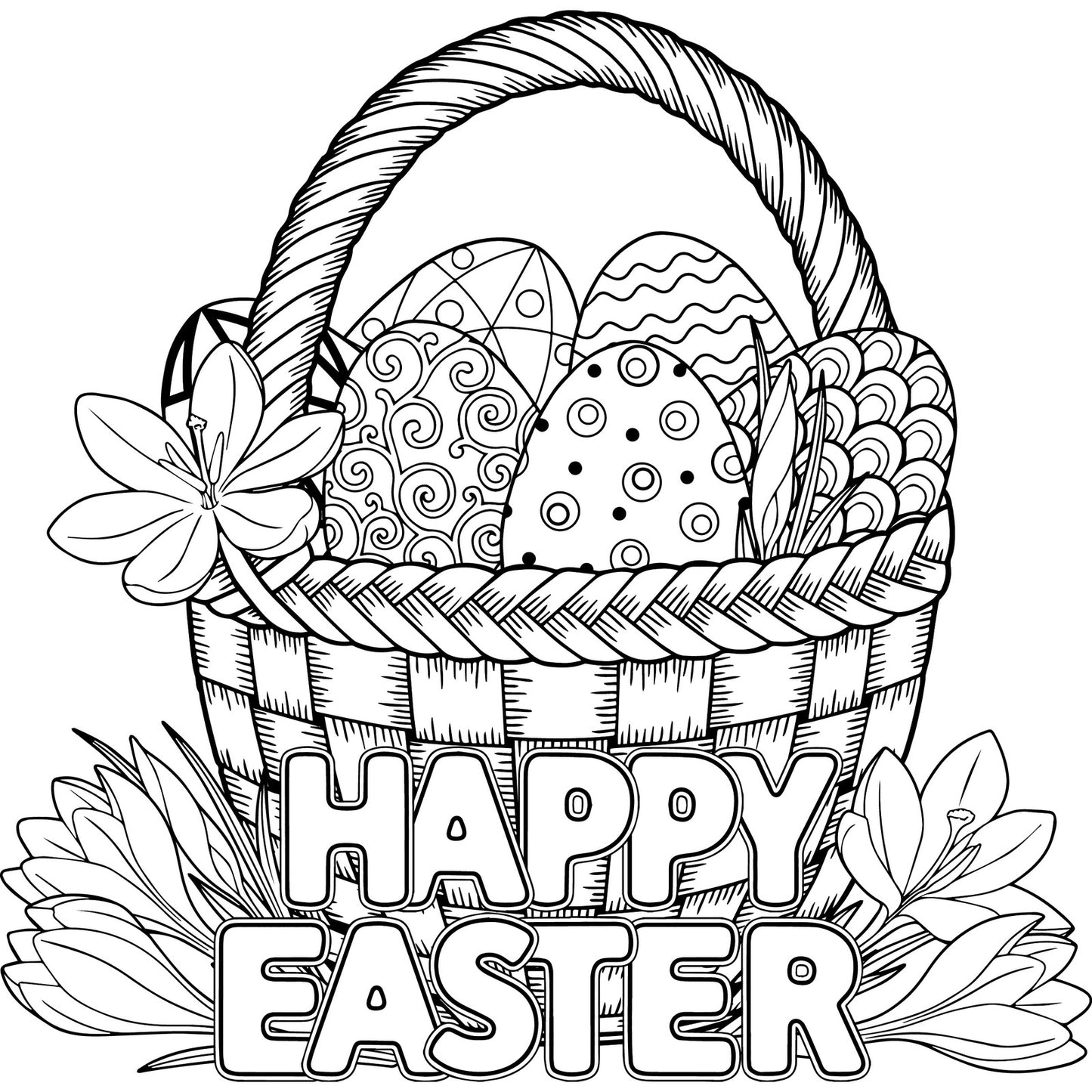 Bunny & Eggs - Easter, PDF Coloring Book For Kids