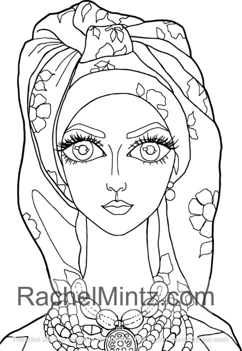 Captivating Eyes - Beautiful Women Portraits - Rachel Mintz PDF Coloring Book