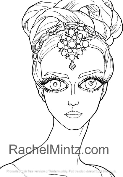 Captivating Eyes - Beautiful Women Portraits - Rachel Mintz PDF Coloring Book
