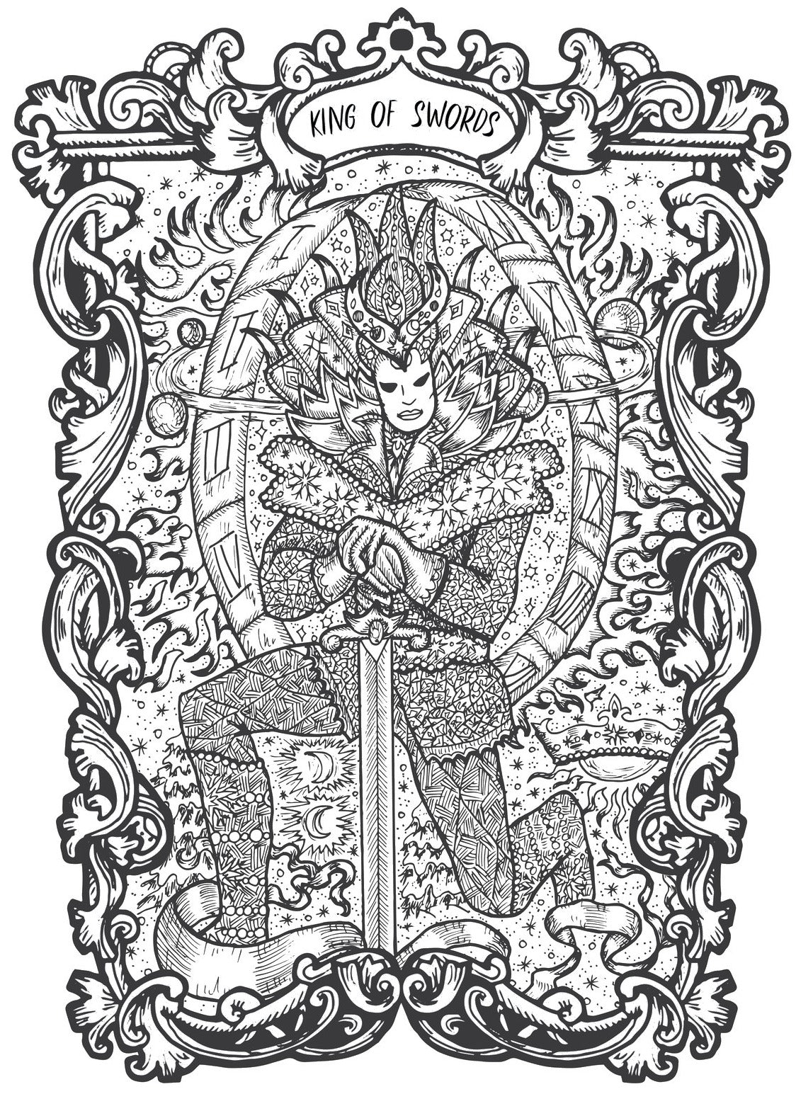 Cards of Fortune - Tarot Art Fantasy, Gothic Occult Figures Coloring Book