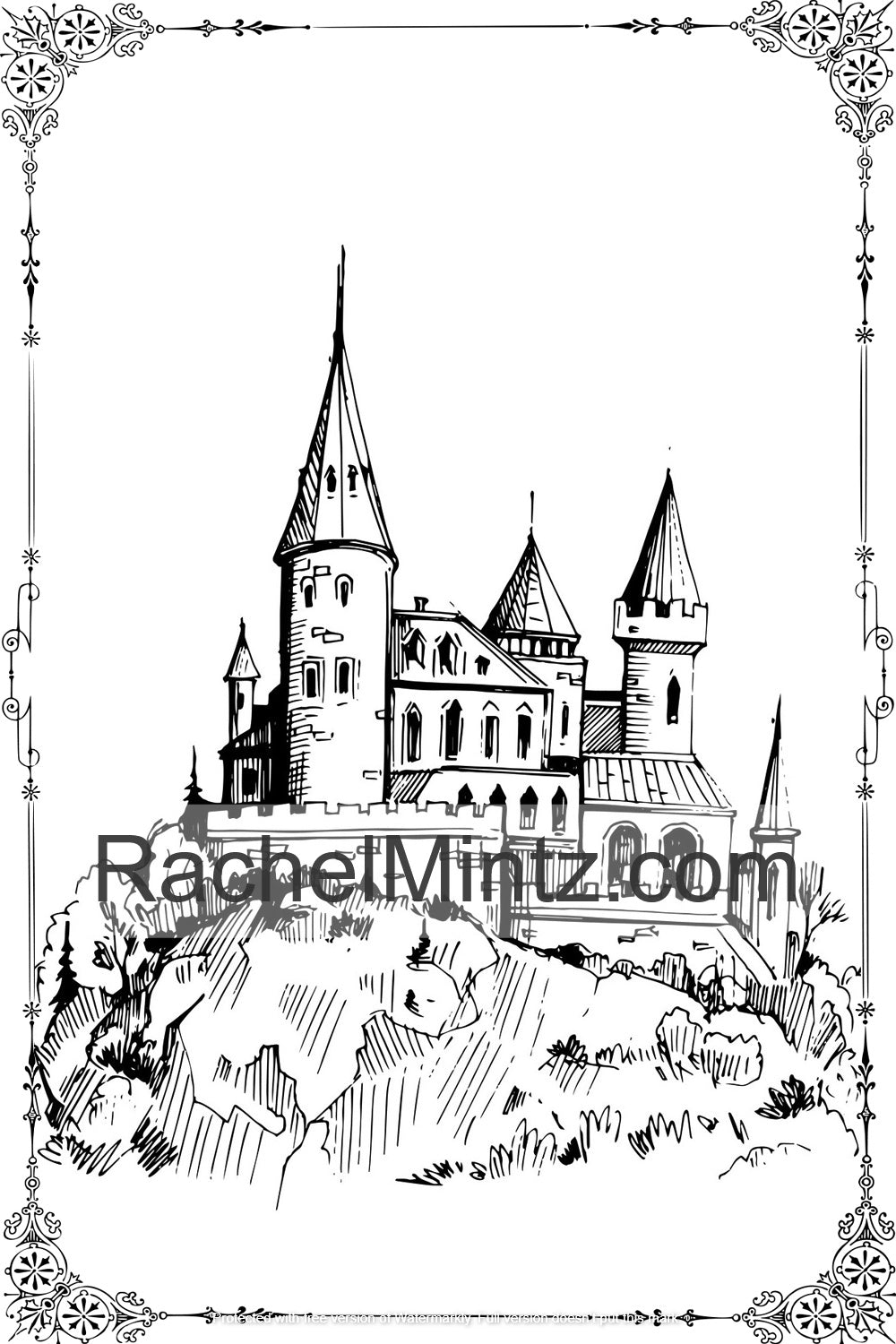 Castles & Fortresses - Grayscale Sketches, Gothic Architecture, Fairy Tale Castles, Medieval Palaces - Printable Coloring Book