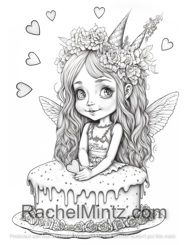 Cupcakes Fairies - Cute Adorable Girls With Desserts Beautiful Grayscale AI Art Designs (PDF Book) Rachel Mintz