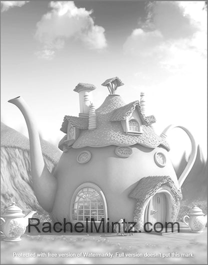 Cute Candy Houses - Adorable Grayscale Fantasyland Plasticine Designs, AI Art (Digital PDF Book) Rachel Mintz