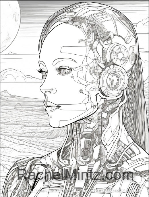 Cyber Beauty - Gorgeous Women Intricate Detailed Portraits, Futuristic Art Style, AI (PDF Coloring Book)