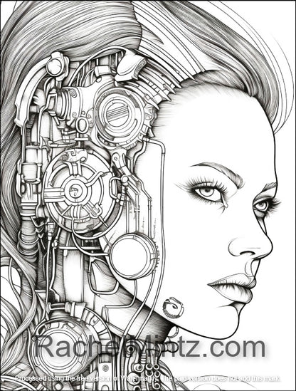 Cyber Beauty - Gorgeous Women Intricate Detailed Portraits, Futuristic Art Style, AI (PDF Coloring Book)