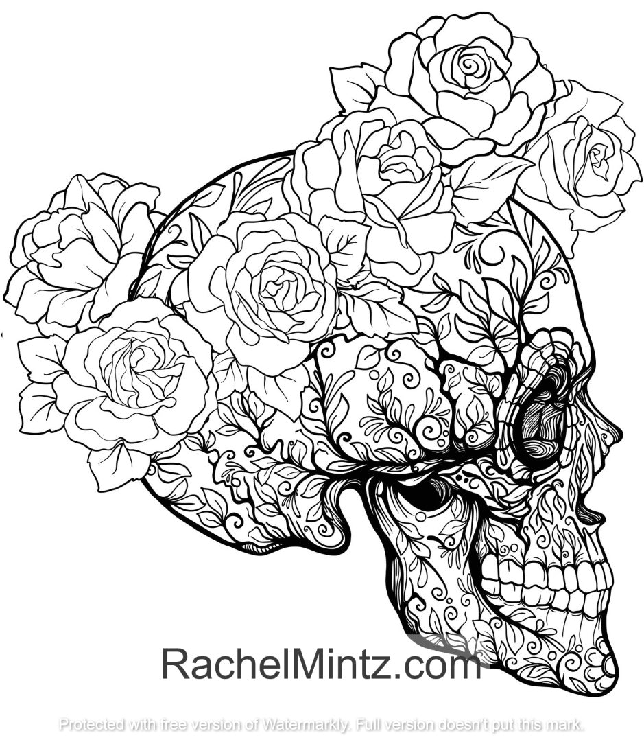 Day of The Dead - Sugar Skulls, Mexican Skulls PDF Coloring Book