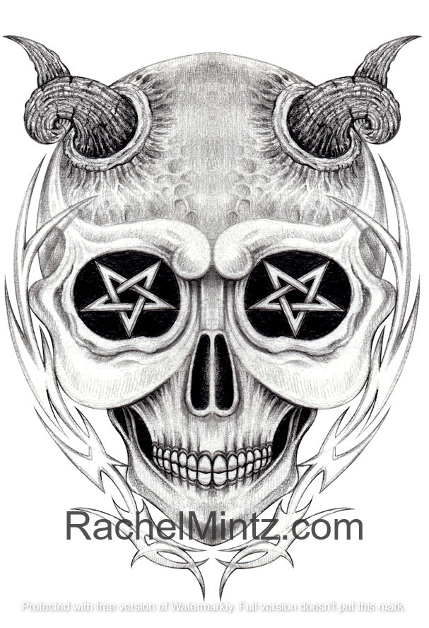 Demonic Skulls - Horror Grunge Skulls - PDF Grayscale Coloring Book Rachel Mintz