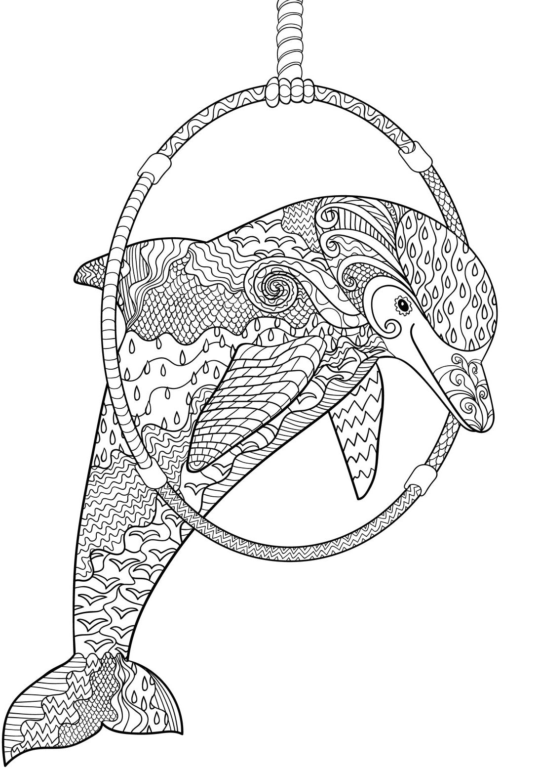 Dolphins, PDF Coloring Book -Relaxing Patterns With Playful Dolphins