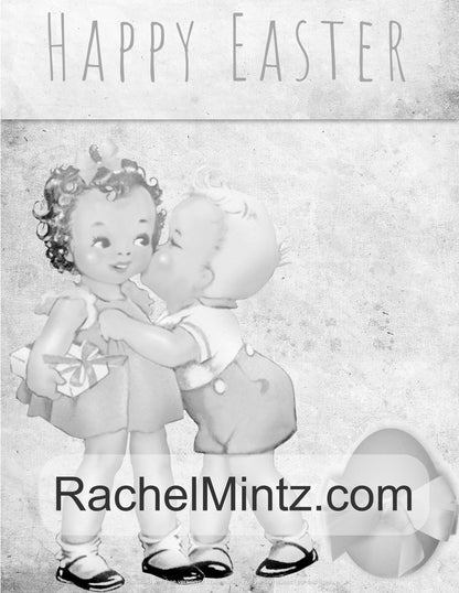 Easter Joy - Vintage Grayscale, 30 Beautiful Easter Egg Retro Art Scenes, Digital Book