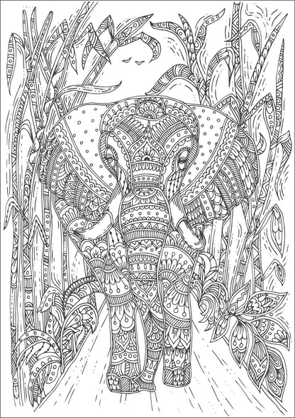 Elephants, PDF Coloring Book - The Largest African Animals in Relaxing Patterns