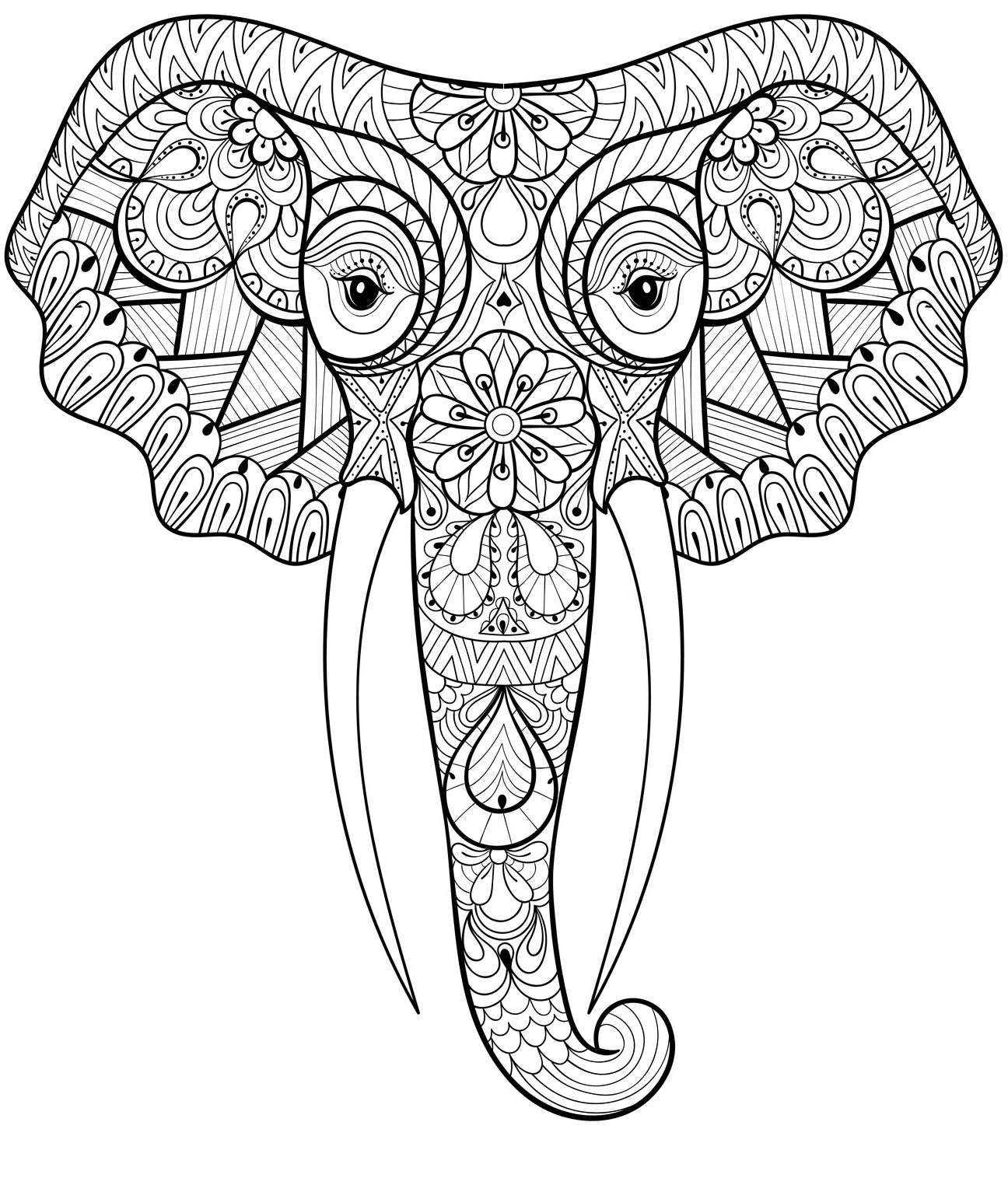 Elephants, PDF Coloring Book - The Largest African Animals in Relaxing Patterns