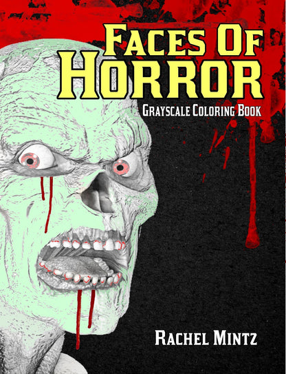 Faces of Horror - Grayscale Monsters, Zombies, Mutants, Demons - PDF Coloring Book