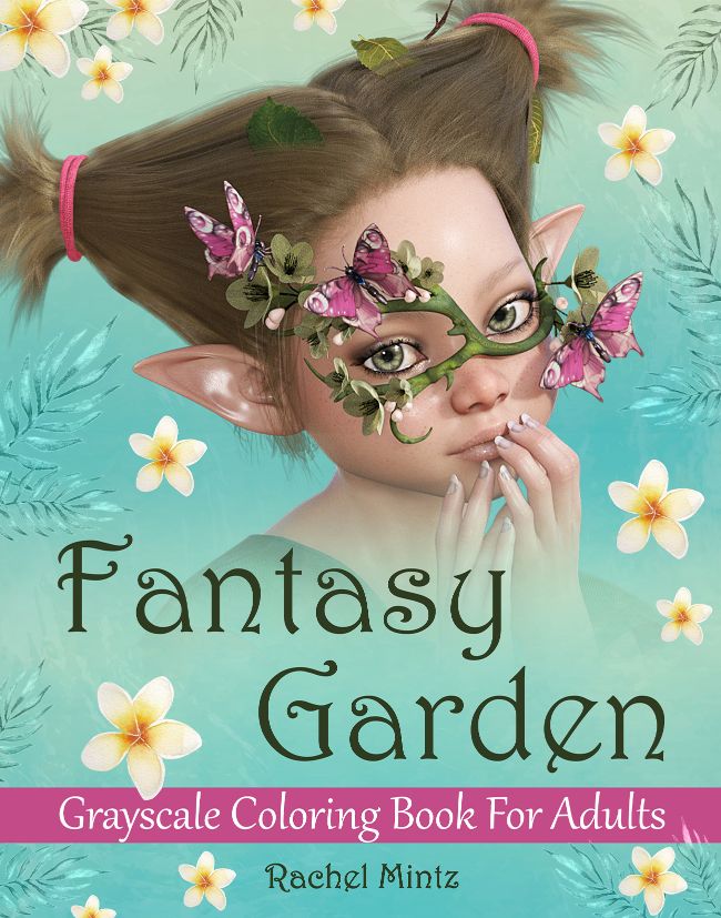 Fantasy Garden Coloring Book - Enchanted Grayscale Fairies & Beautiful Pixies (Digtal PDF) Rachel Mintz