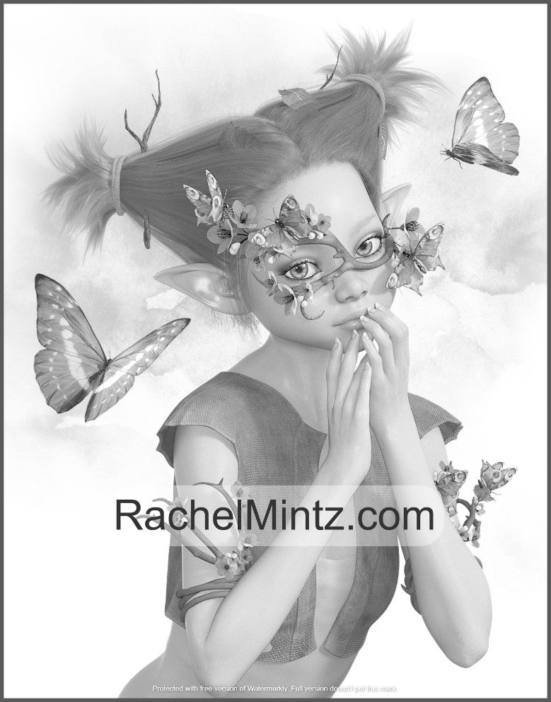 Fantasy Garden Coloring Book - Enchanted Grayscale Fairies & Beautiful Pixies (Digtal PDF) Rachel Mintz