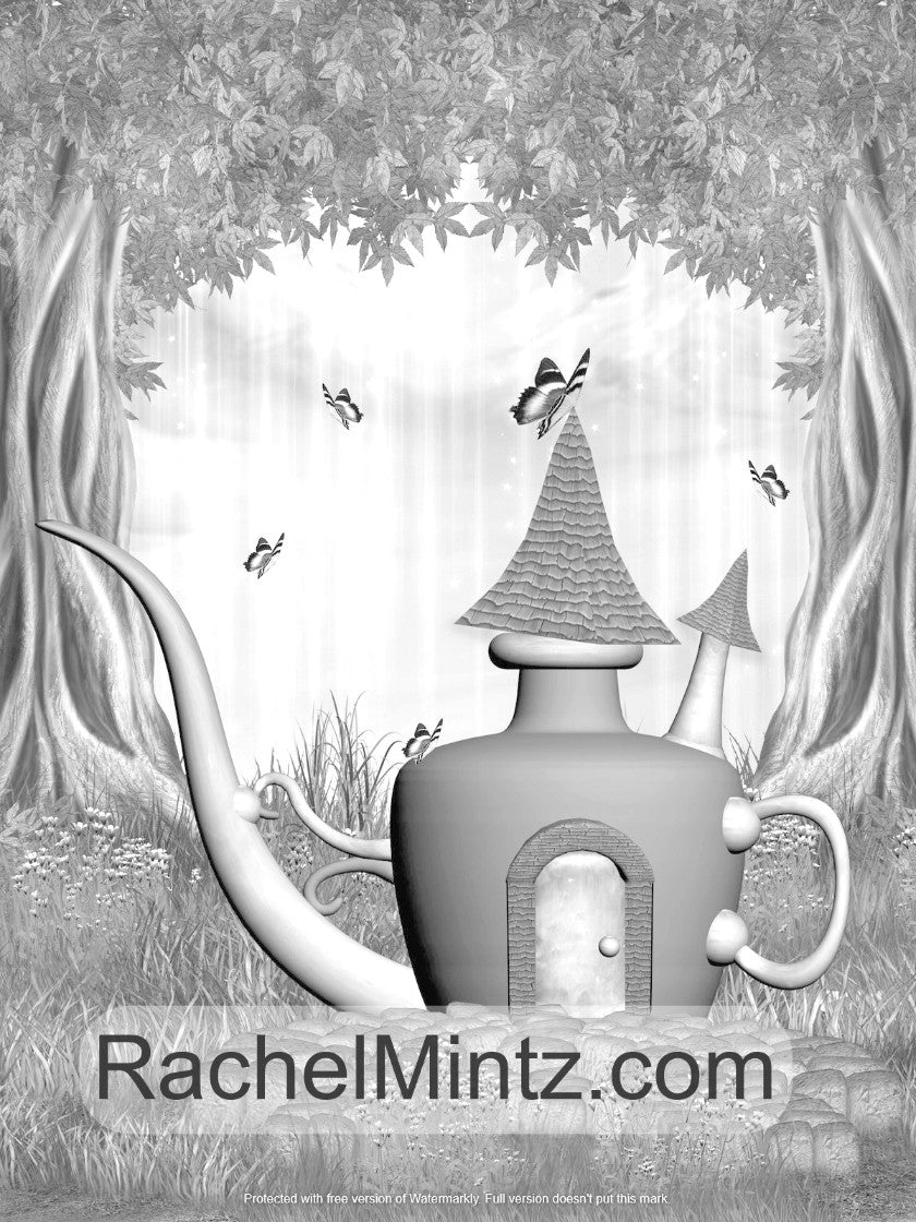 Fantasy Houses Grayscale, Printable Format Rachel Mintz Coloring Book