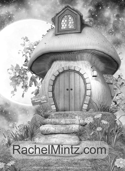 Fantasy Houses Grayscale, Printable Format Rachel Mintz Coloring Book