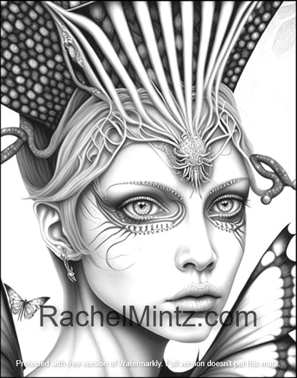 Fantasy Queens - Rachel Mintz Grayscale Coloring Book Surreal Beauty, Gorgeous Girls, Intricate Crowns, AI Generated Art 